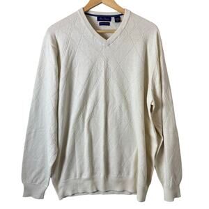 Alan Flusser Cashmere Sweater Men’s XXL White Cream V-Neck Business Casual
